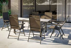 Hot Garten-Essgruppe mit 6 Stühlen, anthrazit/weiß, Alu/Textilene, ausziehbar & klappbar, robust & witterungsbeständig Garten-Essgruppen|Aluminium-Gartenmöbel