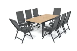 Best Garten-Essgruppe mit 8 Sesseln, anthrazit/natur, Alu/Textilene, ausziehbar & klappbar, UV-Beständig, witterungsbeständig Garten-Essgruppen|Aluminium-Gartenmöbel
