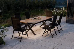 New Garten-Essgruppe mit LED-Beleuchtung, anthrazit/natur, Aluminium/Holzimitat/Textilene, 240 x 100 cm Tisch, 6 Klappstühle Garten-Essgruppen|Aluminium-Gartenmöbel