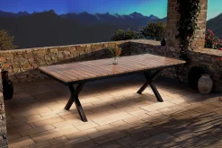 Best Garten-Essgruppe mit LED-Beleuchtung, anthrazit/natur, Aluminium/Holzimitat/Textilene, 240 x 100 cm Tisch, 4 Klappstühle Garten-Essgruppen|Aluminium-Gartenmöbel