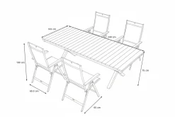 Best Garten-Essgruppe mit LED-Beleuchtung, anthrazit/natur, Aluminium/Holzimitat/Textilene, 240 x 100 cm Tisch, 4 Klappstühle Garten-Essgruppen|Aluminium-Gartenmöbel
