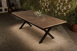 Best Garten-Essgruppe mit LED-Beleuchtung, anthrazit/natur, Aluminium/Holzimitat/Textilene, 240 x 100 cm Tisch, 4 Klappstühle Garten-Essgruppen|Aluminium-Gartenmöbel