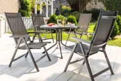 Best Garten-Essgruppe mit LED-Beleuchtung, anthrazit/natur, Aluminium/Holzimitat/Textilene, 240 x 100 cm Tisch, 4 Klappstühle Garten-Essgruppen|Aluminium-Gartenmöbel