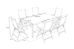 Garten-Essgruppe mit 6 Klappstühlen und Outdoor-Teppich, silber/anthrazit/andorra-weiß, Aluminium/Textilene, ausziehbarer Tisch 180/240 x 100 cm Garten-Essgruppen