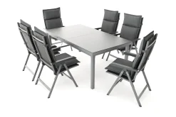 Best KETTLER Garten-Essgruppe, silber/anthrazit, Alu/Textilene, Tisch 180/240 x 100 cm, 6 Klappstühle, inkl. Auflagen Garten-Essgruppen