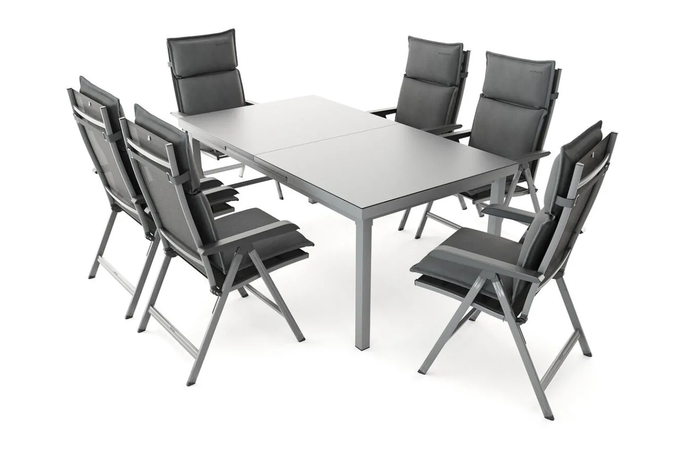 Best KETTLER Garten-Essgruppe, silber/anthrazit, Alu/Textilene, Tisch 180/240 x 100 cm, 6 Klappstühle, inkl. Auflagen Garten-Essgruppen