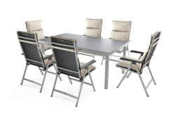 Best KETTLER Garten-Essgruppe, silber/anthrazit, Alu/Textilene/, Tisch 180/240 x 100 cm, 6 Klappstühle, inkl. Auflagen Garten-Essgruppen