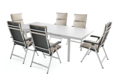Best KETTLER Garten-Essgruppe, silber/anthrazit, Alu/Textilene/, Tisch 180/240 x 100 cm, 6 Klappstühle, inkl. Auflagen Garten-Essgruppen
