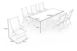 Best Garten-Essgruppe, weiß matt/hellgrau, Aluminium/Glas/Outdoorgewebe, Ausziehtisch 180/240 x 100 cm, 6 Klappstühle Garten-Essgruppen|Aluminium-Gartenmöbel