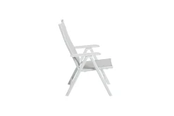 Best Garten-Essgruppe, weiß matt/hellgrau, Aluminium/Glas/Outdoorgewebe, Ausziehtisch 180/240 x 100 cm, 6 Klappstühle Garten-Essgruppen|Aluminium-Gartenmöbel