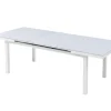 Discount Garten-Essgruppe, weiß/hellgrau, Alu/Teak/Glas, Ausziehtisch 180 x 240 x 100 cm, 8 Stapelsessel Garten-Essgruppen|Aluminium-Gartenmöbel