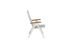 Hot Garten-Essgruppe, weiß matt/hellgrau, Aluminium/Teak/Outdoorgewebe, Ausziehtisch 180/240 x 100 cm, 6x Klappstuhl Garten-Essgruppen|Aluminium-Gartenmöbel
