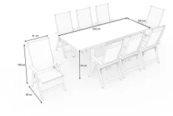 Sale Garten-Essgruppe, weiß matt/hellgrau, Alu/Textilene, Ausziehtisch 180/240 x 100 cm, 8x Klappstuhl Garten-Essgruppen|Aluminium-Gartenmöbel