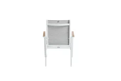 Discount Garten-Essgruppe, weiß/hellgrau, Aluminium/Glas/Teak, Ausziehtisch 180 x 240 cm, 4 Klappstühle, 2 Stapelstühle Garten-Essgruppen|Aluminium-Gartenmöbel