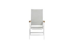 Discount Garten-Essgruppe, weiß/hellgrau, Aluminium/Glas/Teak, Ausziehtisch 180 x 240 cm, 4 Klappstühle, 2 Stapelstühle Garten-Essgruppen|Aluminium-Gartenmöbel