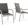 Sale Granada 4er-Set Stapelsessel, silber/anthrazit, mit Teakholz-Armlehnen, 0301205-0100 Aluminium-Gartenmöbel|Gartenstühle & Gartensessel