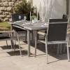 Sale Granada 6er-Set Stapelsessel, silber/anthrazit, mit Teakholz-Armlehnen, 0301205-0100 Gartenstühle & Gartensessel