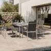 Online Granada Garten-Essgruppe, silber, Alu/Textilene, Tisch 180/240x100cm, 6 Stapelsessel Aluminium-Gartenmöbel