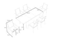 Online Granada Garten-Essgruppe, silber, Alu/Textilene, Tisch 180/240x100cm, 6 Stapelsessel Aluminium-Gartenmöbel