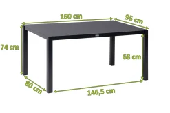 Granada Garten-Essgruppe, Anthrazit, Alu/Spraystone, Tisch 160x95 cm, 4x Klappstühle Aluminium-Gartenmöbel