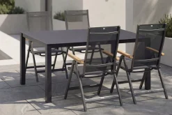 Granada Garten-Essgruppe, Anthrazit, Alu/Spraystone, Tisch 160x95 cm, 4x Klappstühle Aluminium-Gartenmöbel