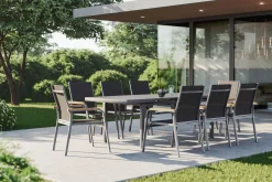 Sale Granada Garten-Essgruppe, 8 Personen, ausziehbarer Tisch 180–240 cm, Aluminium/Textilene, Teak FSC®-zertifiziert Garten-Essgruppen