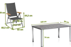 Best Granada Garten-Essgruppe, silber/anthrazit, Alu, Tisch 160x90, 6 Klappstühle Garten-Essgruppen|Aluminium-Gartenmöbel