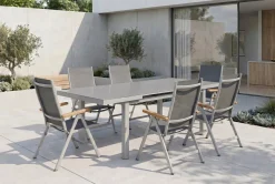 Online Granada Garten-Essgruppe, silber, Alu/Textilene, Tisch 180/240x100cm, 8 Klappstühle Garten-Essgruppen