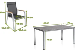 Hot Granada Garten-Essgruppe, silber/anthrazit, Alu, Tisch 160x90, 4 Stapelsessel Garten-Essgruppen|Aluminium-Gartenmöbel