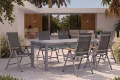 New Granada Garten-Essgruppe, silber, Alu/Textilene, Tisch 180/240x100cm, 6 Klappstühle Garten-Essgruppen