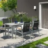 Outlet Granada Garten-Essgruppe, silber/anthrazit, Alu, Tisch 160x90, 6 Stapelsessel Garten-Essgruppen|Aluminium-Gartenmöbel