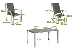Sale Granada Garten-Essgruppe, silber/anthrazit, Alu, Tisch 160x90, 4 Stapelsessel-,2 Klappstühle Garten-Essgruppen