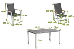 Sale Granada Garten-Essgruppe, silber/anthrazit, Alu, Tisch 160x90, 4 Stapelsessel-,2 Klappstühle Garten-Essgruppen