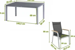 Granada Garten-Essgruppe, silber/anthrazit, Alu/Spraystone/Textil, 160x95 cm, 4 Stapelsessel Garten-Essgruppen