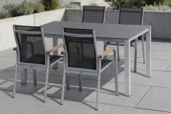 Granada Garten-Essgruppe, silber/anthrazit, Alu/Spraystone/Textil, 160x95 cm, 4 Stapelsessel Garten-Essgruppen