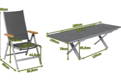 Discount Granada Garten-Essgruppe, silber / anthrazit, Alu / Spraystone / Teak, Tisch 180/280x100cm, 6 Klappstühle Garten-Essgruppen|Aluminium-Gartenmöbel