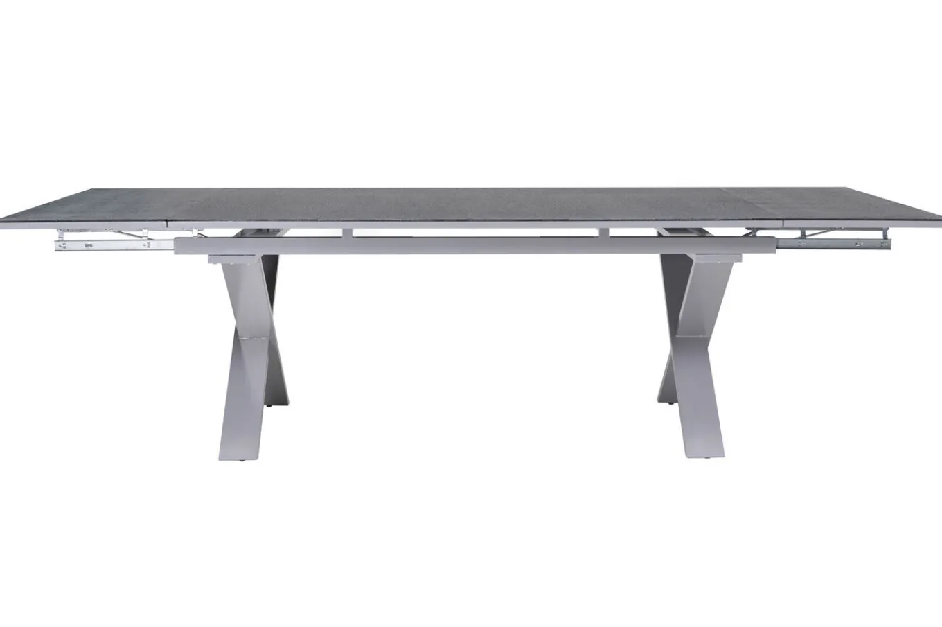 Discount Granada Garten-Essgruppe, silber / anthrazit, Alu / Spraystone / Teak, Tisch 180/280x100cm, 6 Klappstühle Garten-Essgruppen|Aluminium-Gartenmöbel