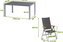 Clearance Granada Garten-Essgruppe, silber/anthrazit, Alu/Spraystone/Textil, 160 x 95 cm, 4 Klappstühle Garten-Essgruppen|Aluminium-Gartenmöbel