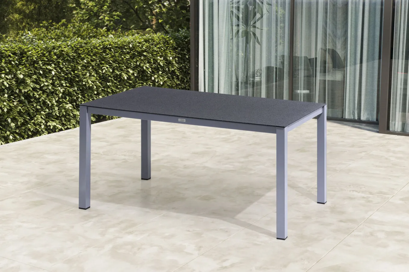 Clearance Granada Garten-Essgruppe, silber/anthrazit, Alu/Spraystone/Textil, 160 x 95 cm, 4 Klappstühle Garten-Essgruppen|Aluminium-Gartenmöbel
