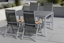 Clearance Granada Garten-Essgruppe, silber/anthrazit, Alu/Spraystone/Textil, 160 x 95 cm, 4 Klappstühle Garten-Essgruppen|Aluminium-Gartenmöbel