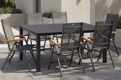 Hot Granada Garten-Essgruppe, Anthrazit, Alu/Spraystone, Tisch 160x95 cm, 6x Klappstühle Garten-Essgruppen