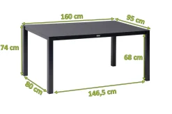 Hot Granada Garten-Essgruppe, Anthrazit, Alu/Spraystone, Tisch 160x95 cm, 6x Klappstühle Garten-Essgruppen