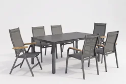 Best Granada Gartengarnitur, Anthrazit, Alu/Spraystone, Esstisch 160x95 cm, 4 Stapelsessel, 2 Klappstühle Garten-Essgruppen|Aluminium-Gartenmöbel