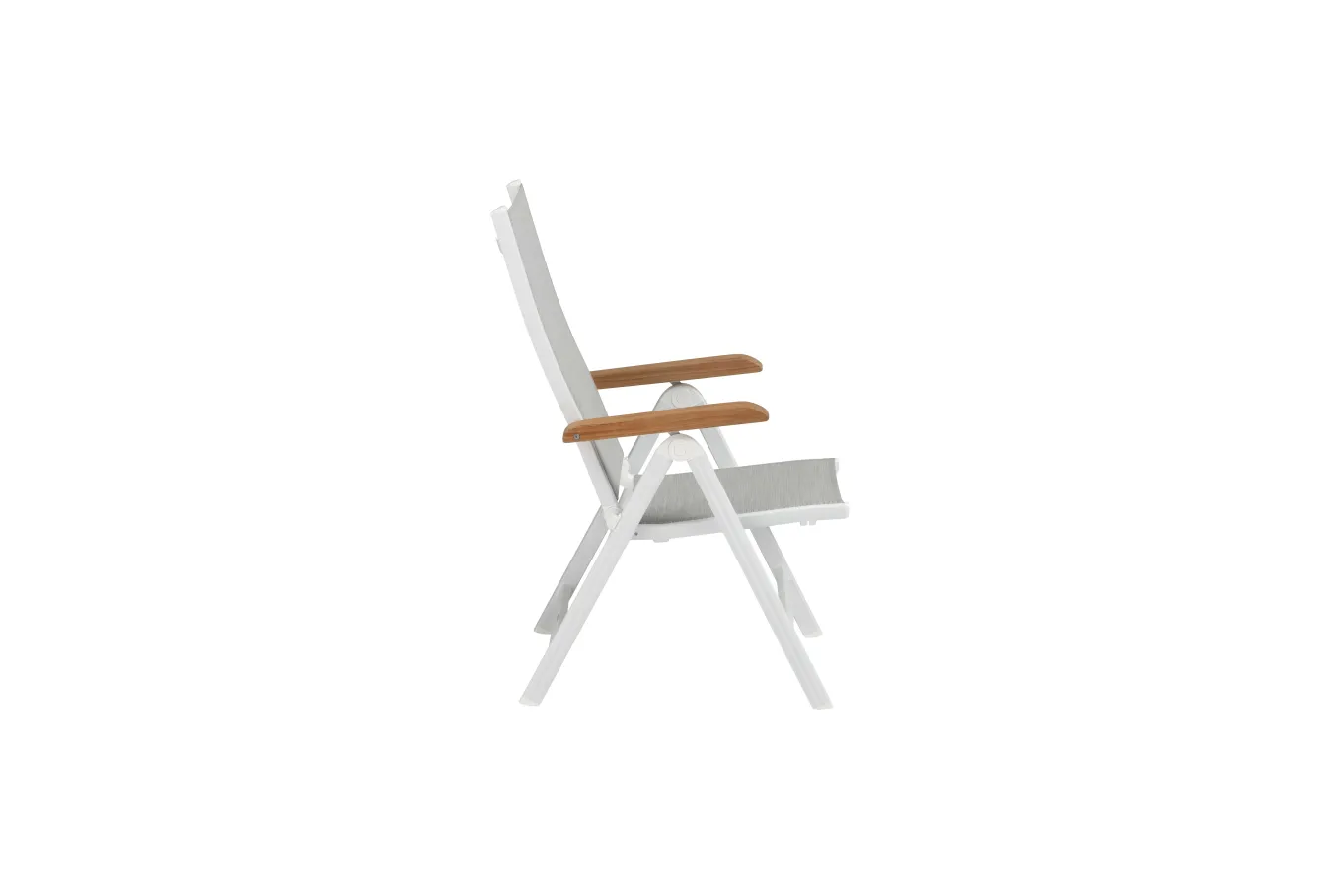 Clearance GRANADA Klappstuhl, weiß matt/hellgrau, Alu/Teak/Outdoorgewebe, klappbar, 0301201-5210 Aluminium-Gartenmöbel|Gartenstühle & Gartensessel