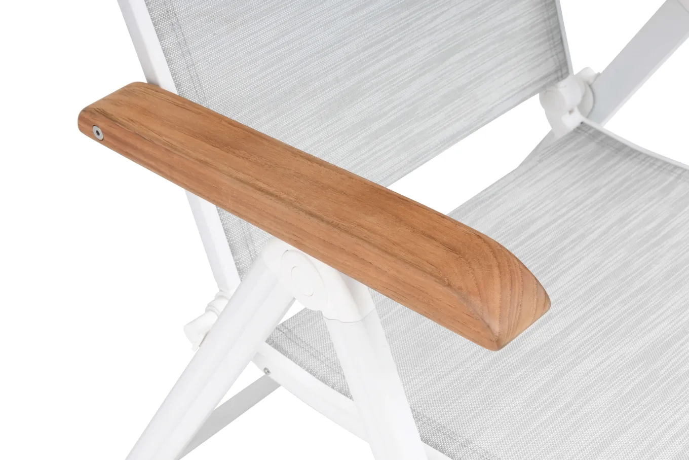 Clearance GRANADA Klappstuhl, weiß matt/hellgrau, Alu/Teak/Outdoorgewebe, klappbar, 0301201-5210 Aluminium-Gartenmöbel|Gartenstühle & Gartensessel