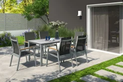 Discount Granada Stapelsessel, silber/anthrazit, Alu/Textilene, 0301205-0110 Aluminium-Gartenmöbel|Gartenstühle & Gartensessel