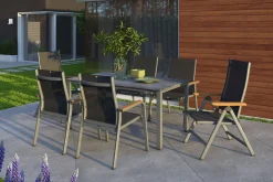 Discount Granada Stapelsessel, silber/anthrazit, Alu/Textilene, 0301205-0110 Aluminium-Gartenmöbel|Gartenstühle & Gartensessel