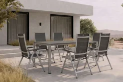 Clearance KETTALUX-PLUS/Basic Plus Sitzgruppe, silber/anthrazit, Alu/Textilene, Tisch 160x95 cm, 6 Klappstühle Garten-Essgruppen|Aluminium-Gartenmöbel