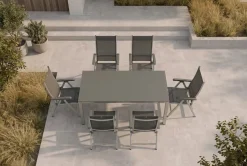 Clearance KETTALUX-PLUS/Basic Plus Sitzgruppe, silber/anthrazit, Alu/Textilene, Tisch 160x95 cm, 6 Klappstühle Garten-Essgruppen|Aluminium-Gartenmöbel