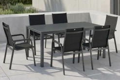 Clearance KETTALUX-PLUS/Basic Plus Padded Sitzgruppe, anthrazit, Alu/Textilene, Tisch 160x95 cm, 6 Personen, gepolsterte Sitz - und Rückenfläche Garten-Essgruppen|Aluminium-Gartenmöbel